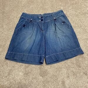 Preppy Pleated vtg Y2K 00s Nautical CATO Denim Shorts Sz 8 Cuffed Bermuda Summer